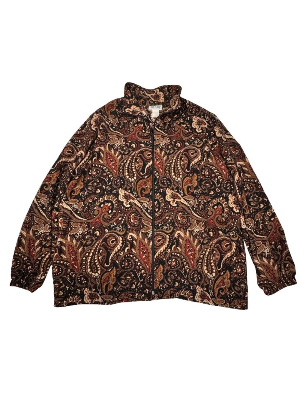 Vintage 90s Blair Oversized Brown Paisley Track Jacket XL Full Zip Boho Retro
